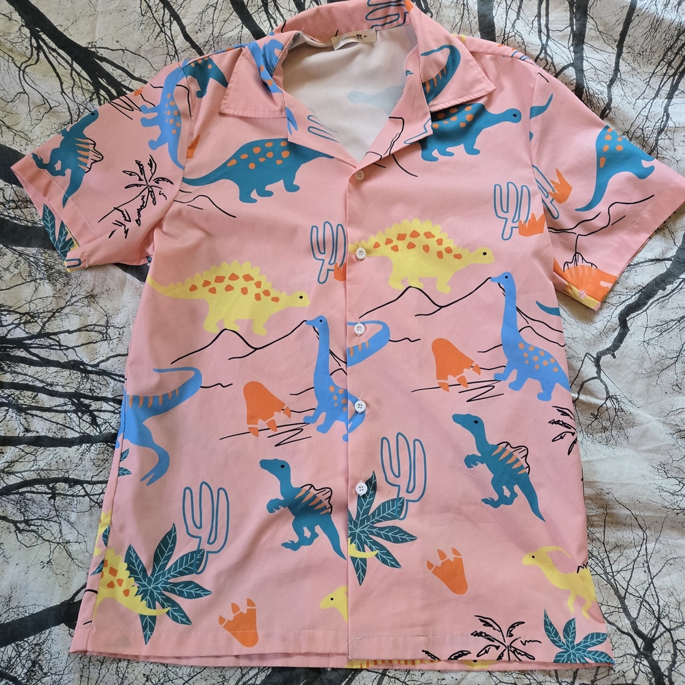 Dinosaur Print Pink Button Down Shirt